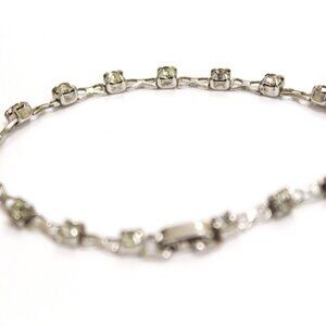 Vintage Silver Tone Rhinestone Tennis Bracelet With Box Clasp